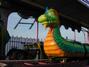 Carnival ride in storage.